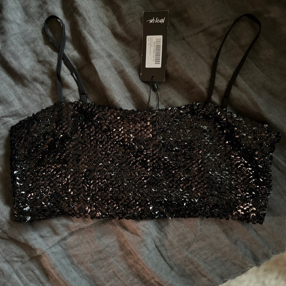 Nasty gal black sequin crop top